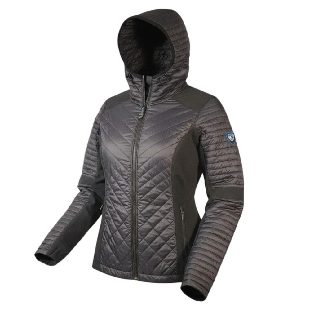 KÜHL Women's Spyfire Down Hooded Jacket Raven Gray Puffer Size XS 800-Fill
